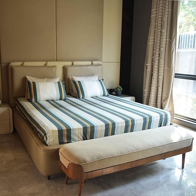 Luxurious Yarn-Dyed Woven Stripe Cotton Bed Sheet Set
