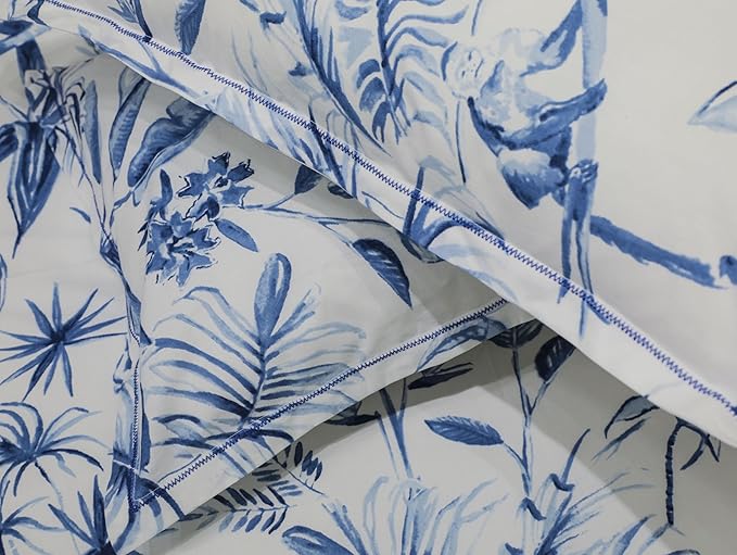 EcruE 180 TC Premium Cotton Printed Bed Sheet Set – Indigo Palms | Ultra-Soft, Breathable & Durable with 2 Pillowcases | Easy Care & Fade-Resistant