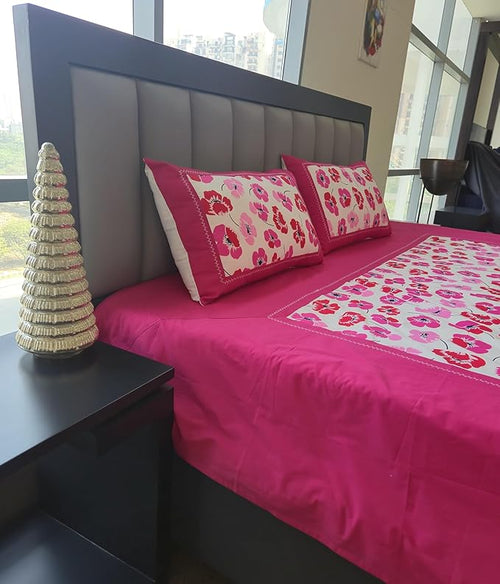 180TC Cotton Floral Printed Bed Sheet 90x95'' with Pillow Case 17x27''