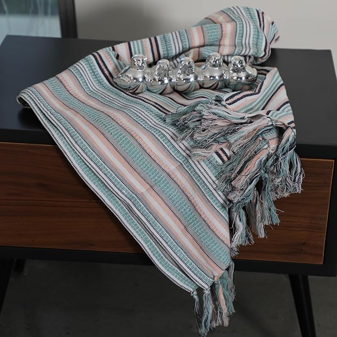 Horizon Multi-Color Stripe Waffle Bath Towel Set Of 2 Pieces