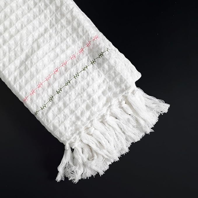 Alabaster Stitch White Cotton Waffle Bath Towel Set Of 2 Pieces