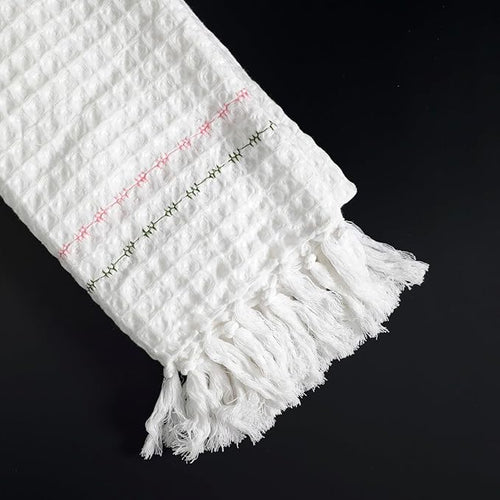Alabaster Stitch White Cotton Waffle Bath Towel Set Of 2 Pieces
