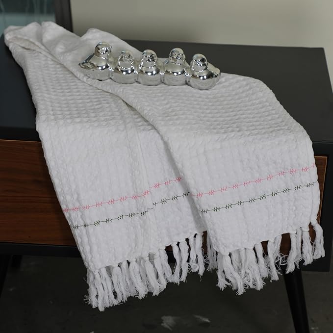 Alabaster Stitch White Cotton Waffle Bath Towel Set Of 2 Pieces