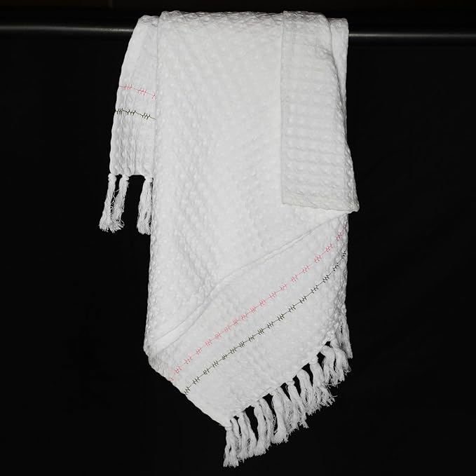 Alabaster Stitch White Cotton Waffle Bath Towel Set Of 2 Pieces