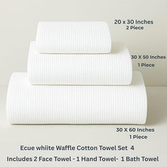EcruE Premium White Waffle Towel Set – Pack of 4 | Soft Cotton | Quick Dry | Elegant Satin Finish | Made in India