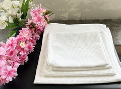 EcruE Premium White Waffle Towel Set – Pack of 4 | Soft Cotton | Quick Dry | Elegant Satin Finish | Made in India