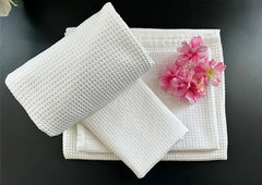 EcruE Premium White Waffle Towel Set – Pack of 4 | Soft Cotton | Quick Dry | Elegant Satin Finish | Made in India