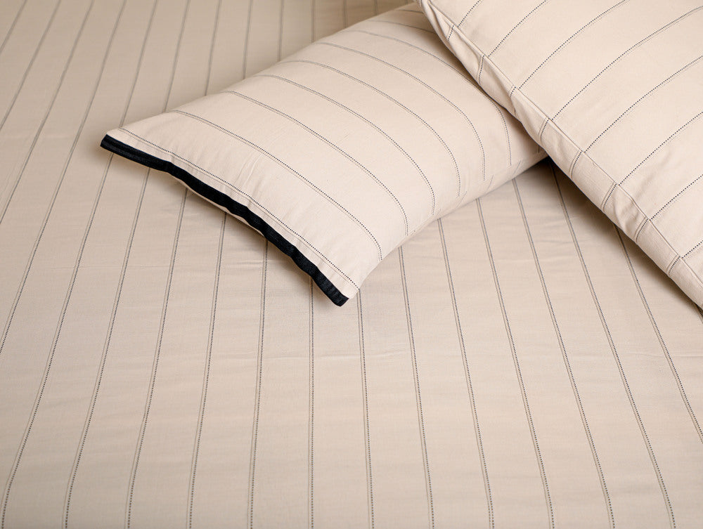 Base Fabric-Yarn Dyed Woven Pleated Stripe Cotton  Bed Sheet Size-92 x 95 Inches  Pillow Case-17 x 27 Inches
