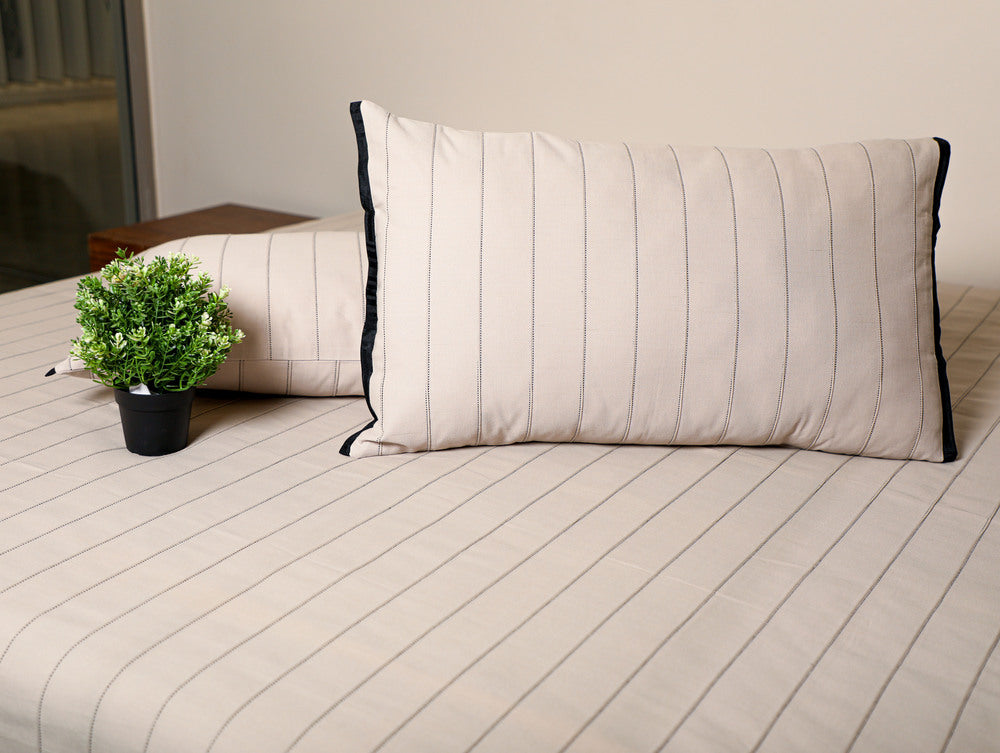 Base Fabric-Yarn Dyed Woven Pleated Stripe Cotton  Bed Sheet Size-92 x 95 Inches  Pillow Case-17 x 27 Inches