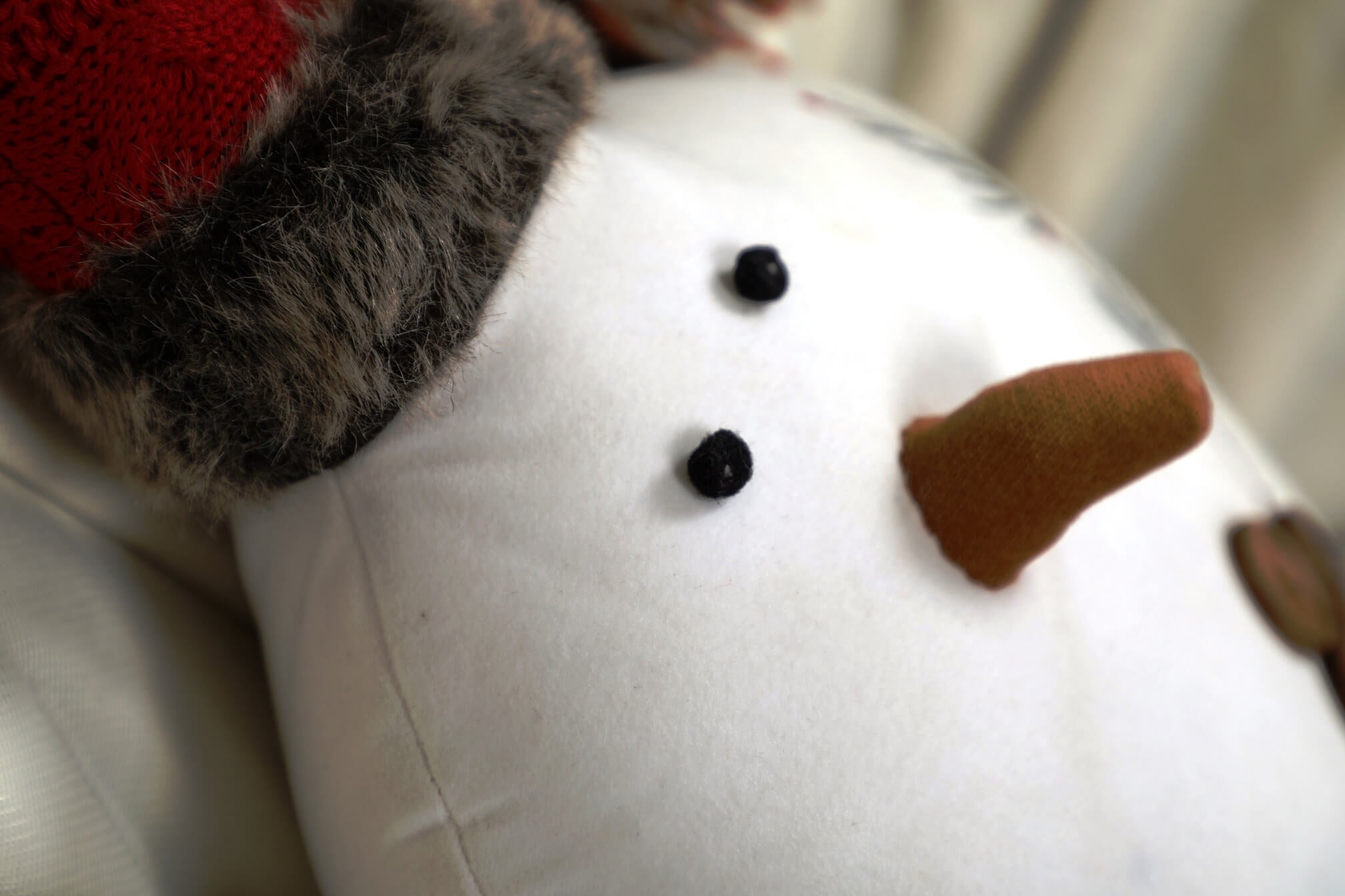 Whimsical Embroidered Snowman Character Pillow