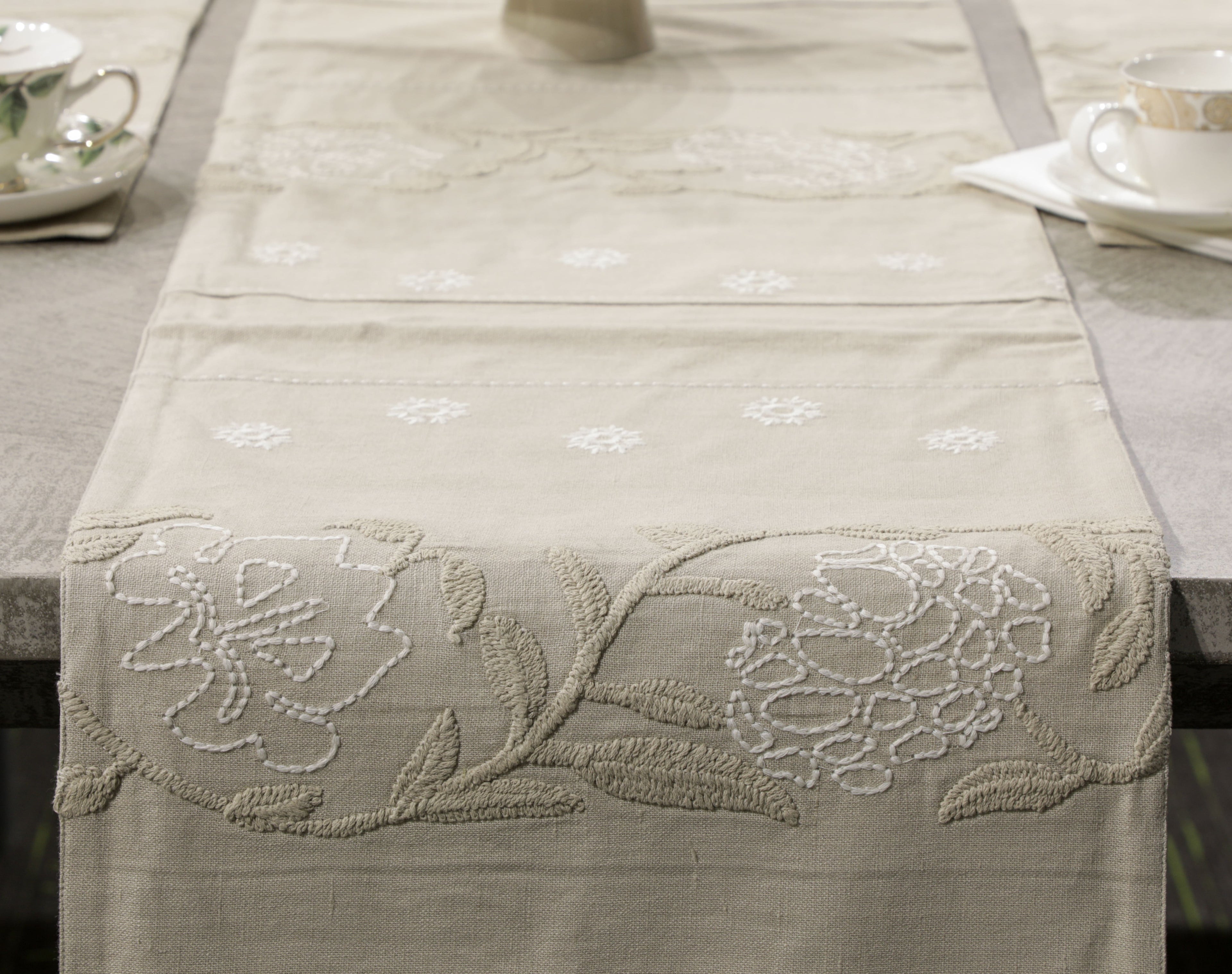 Charming Cotton Linen Embroidered Table Set Cotton Linen