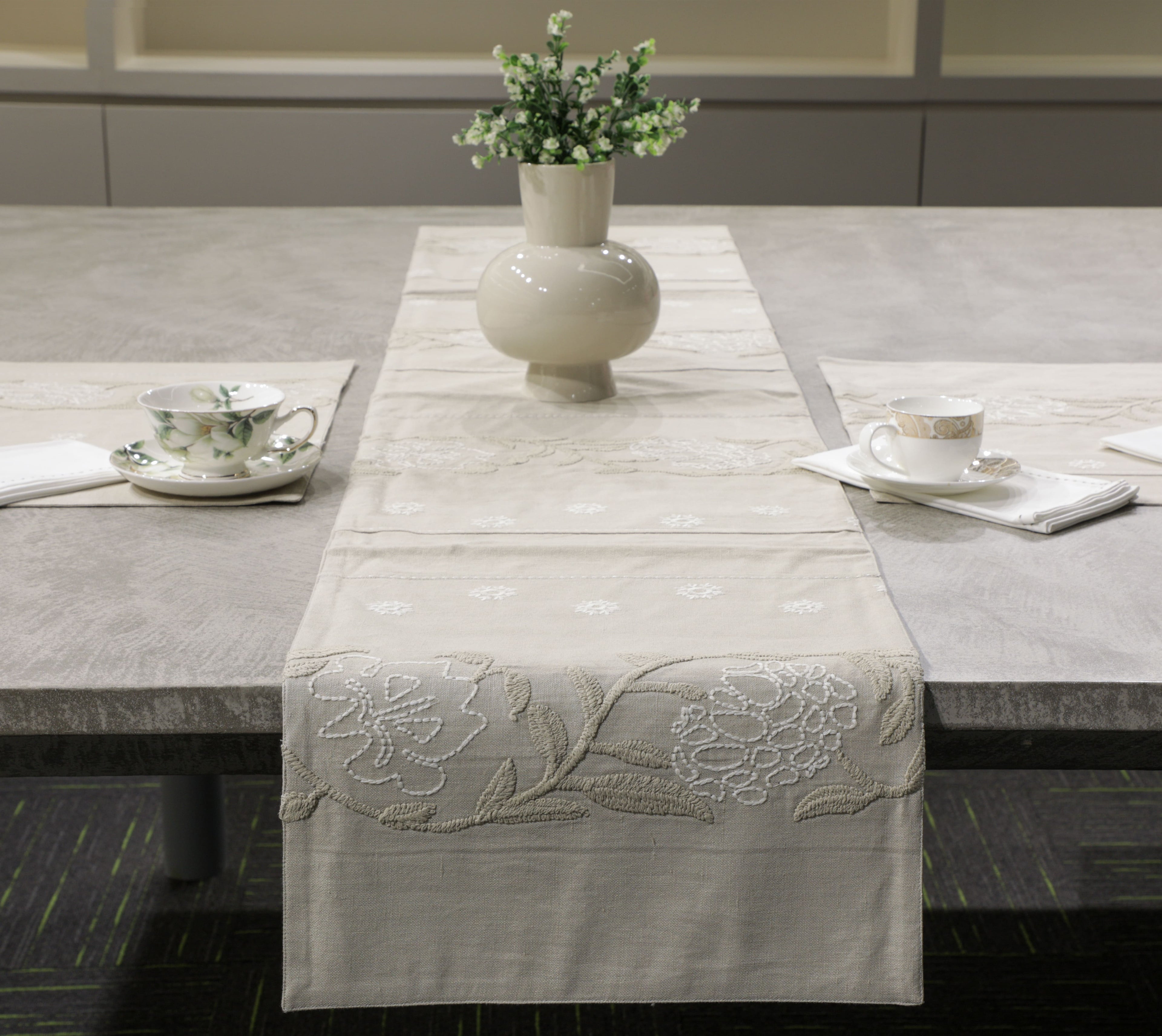 Charming Cotton Linen Embroidered Table Set Cotton Linen