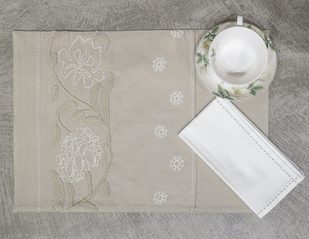 Charming Cotton Linen Embroidered Table Set Cotton Linen