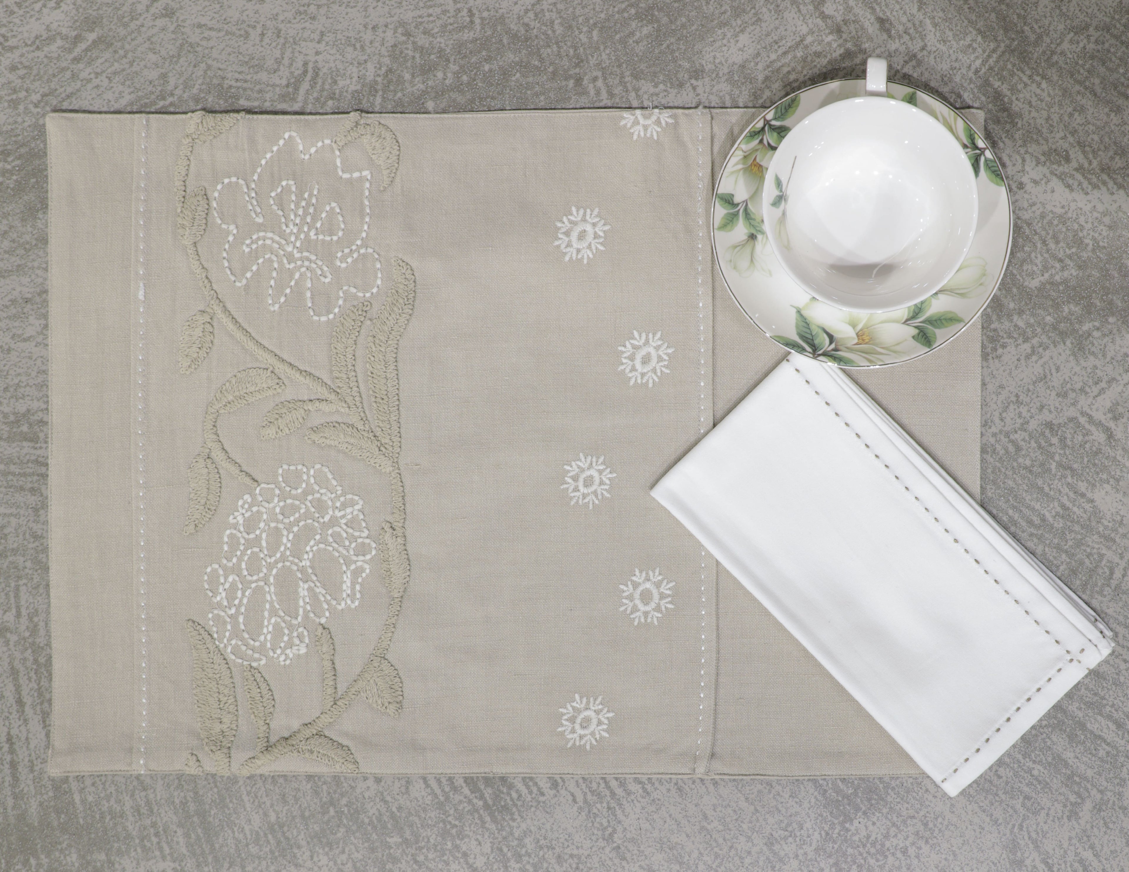 Charming Cotton Linen Embroidered Table Set Cotton Linen