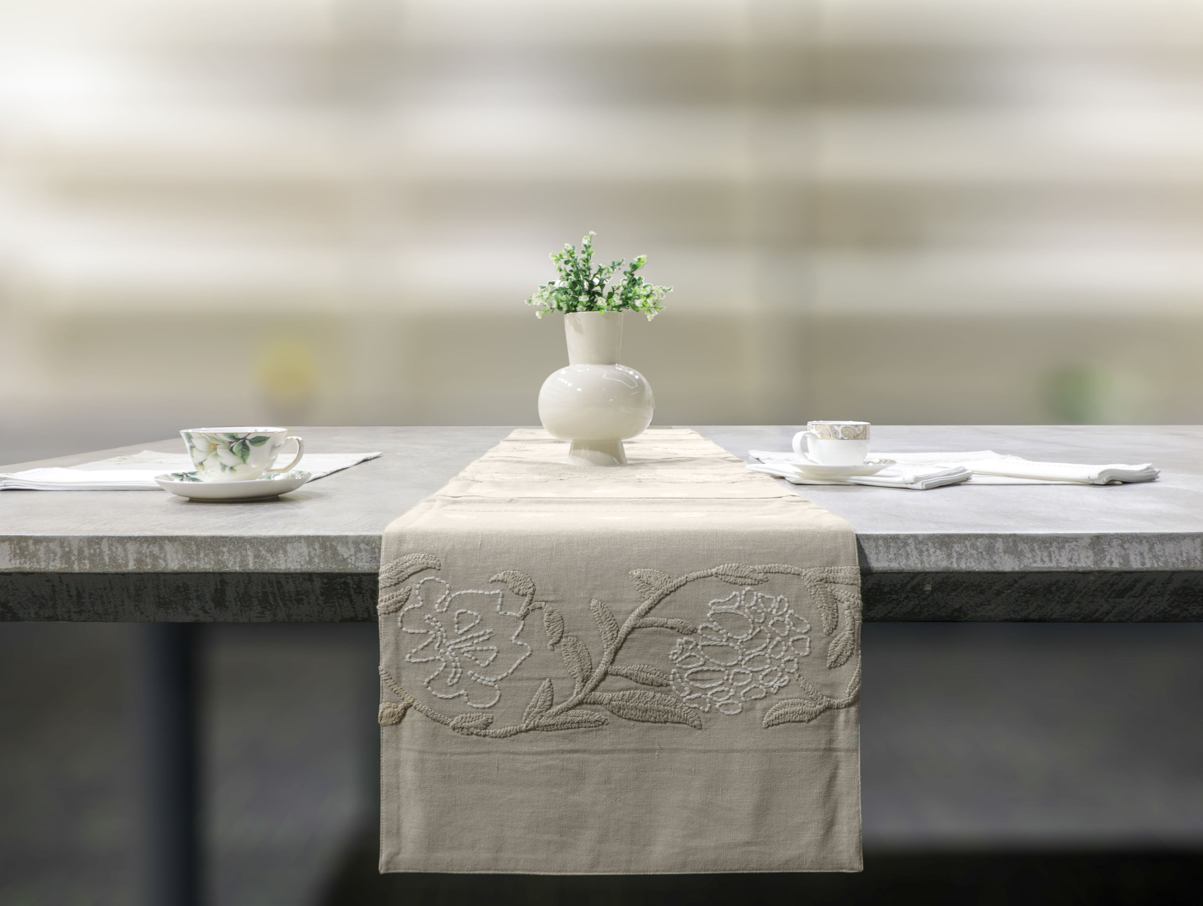 Charming Cotton Linen Embroidered Table Set Cotton Linen