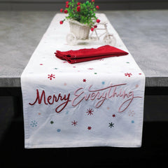 Merry Everything" Embroidered & Printed Christmas Table Runner