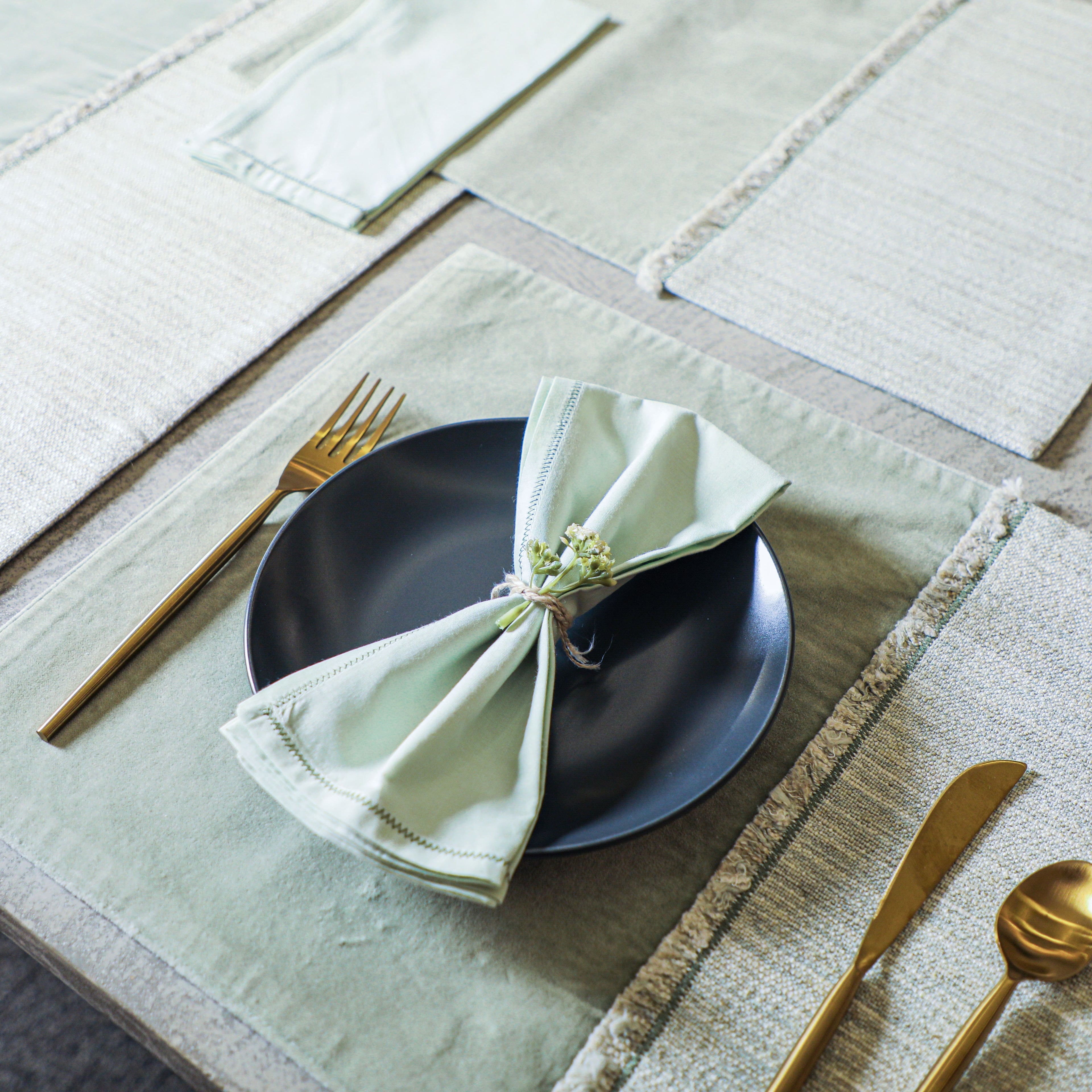 EcruE Luxury Trova Linen and Velvet Table Set Linen Blend with Cotton Velvet | Elegant Home Décor Accent