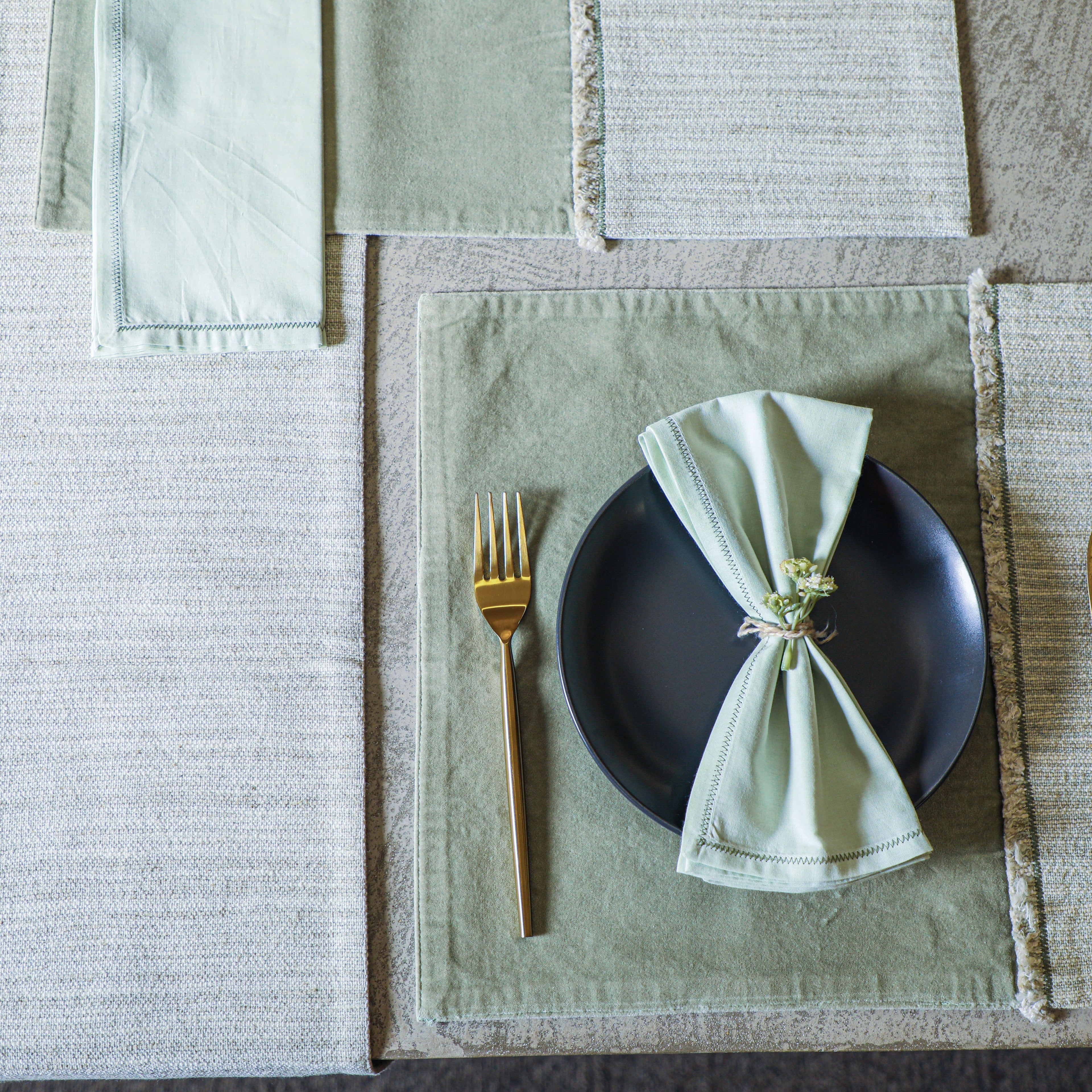 EcruE Luxury Trova Linen and Velvet Table Set Linen Blend with Cotton Velvet | Elegant Home Décor Accent