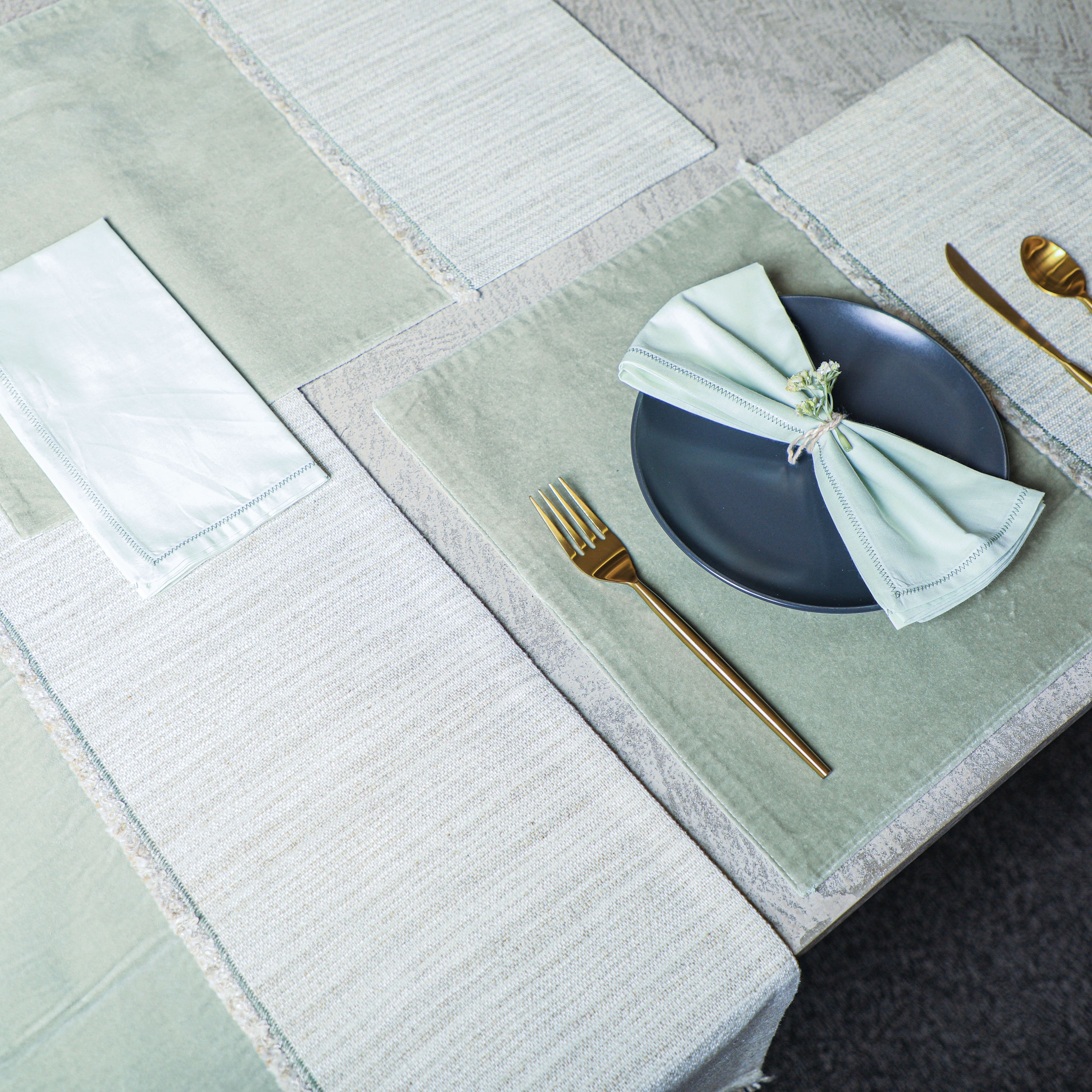 EcruE Luxury Trova Linen and Velvet Table Set Linen Blend with Cotton Velvet | Elegant Home Décor Accent