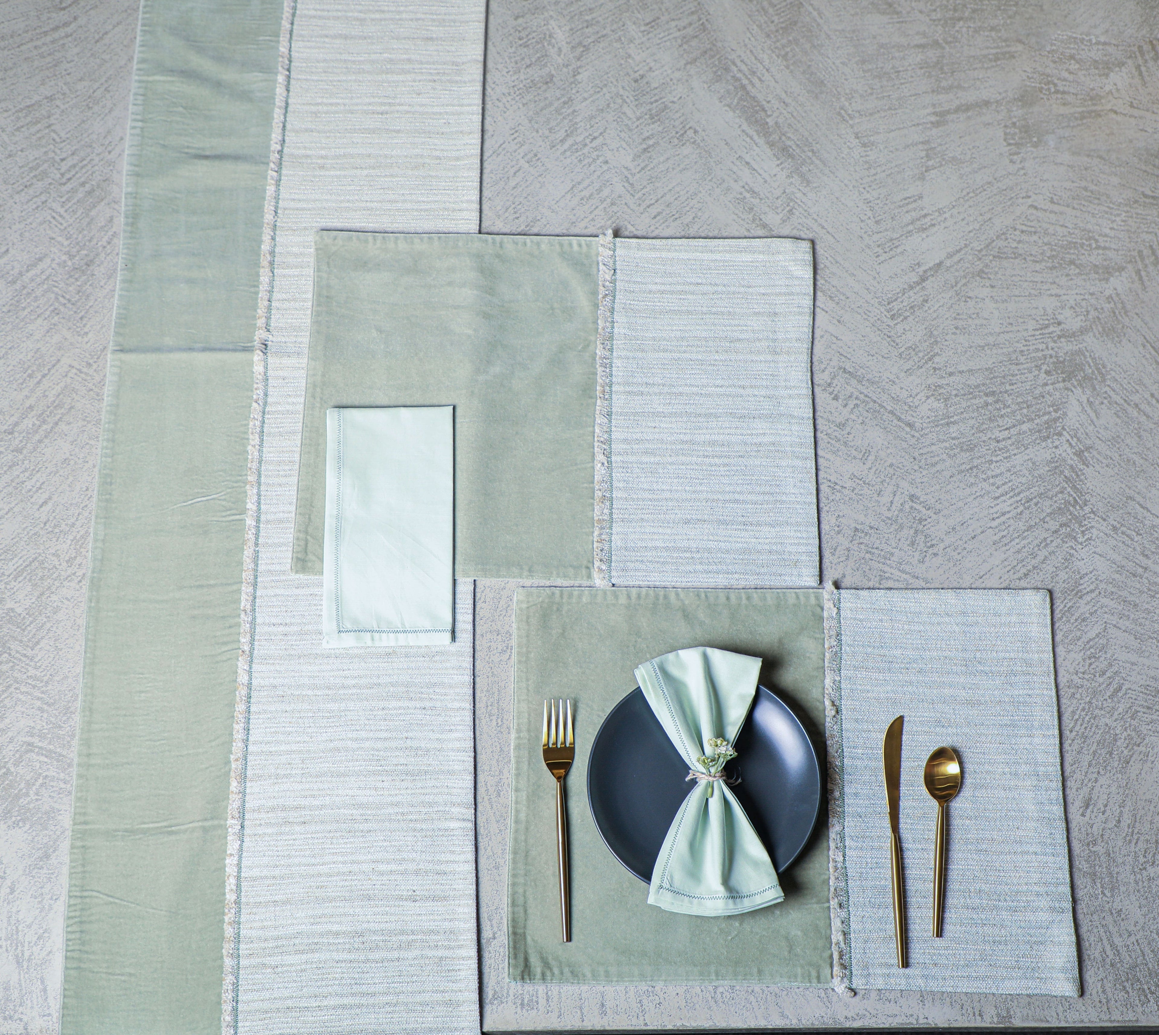 EcruE Luxury Trova Linen and Velvet Table Set Linen Blend with Cotton Velvet | Elegant Home Décor Accent