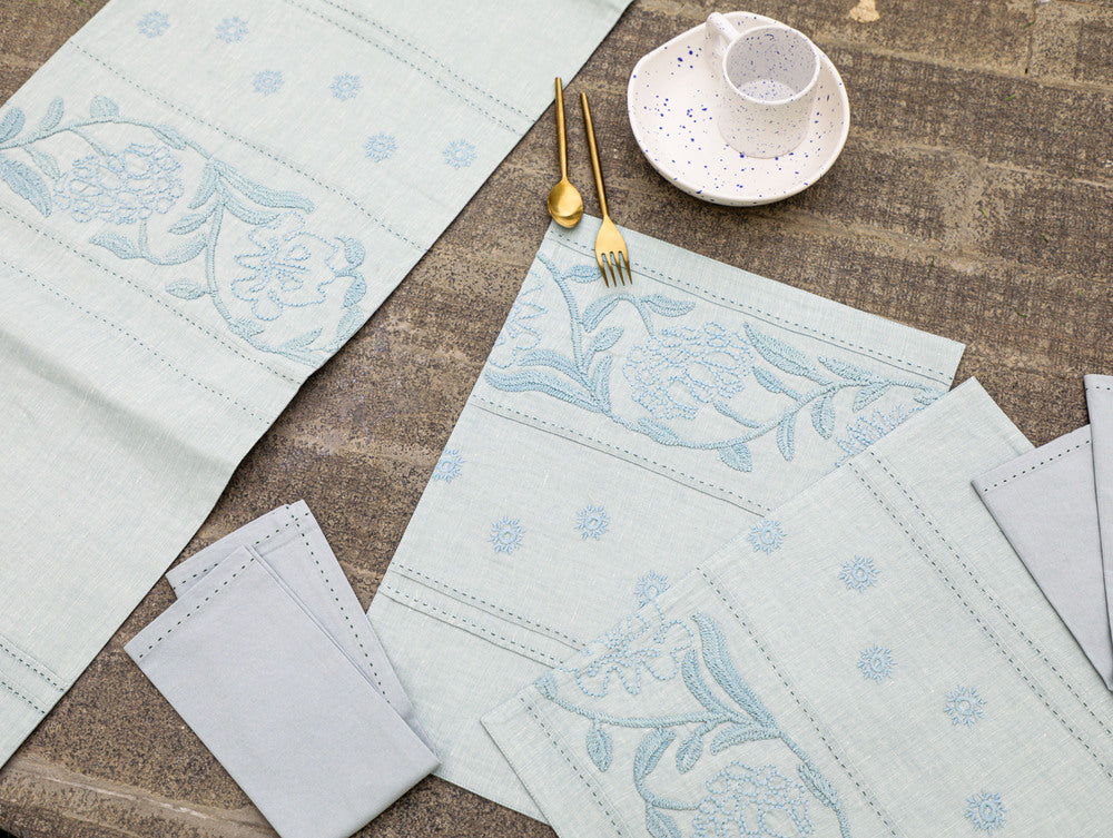 Charming Cotton Linen Embroidered Table Set Cotton Linen