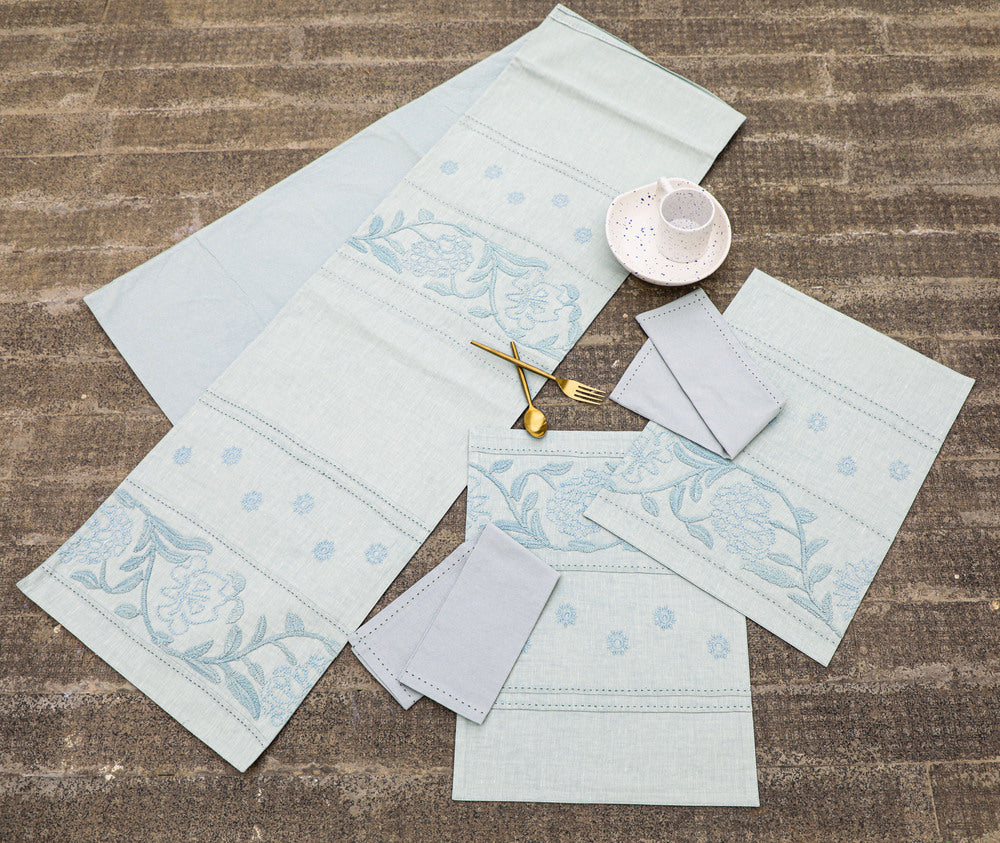 Charming Cotton Linen Embroidered Table Set Cotton Linen