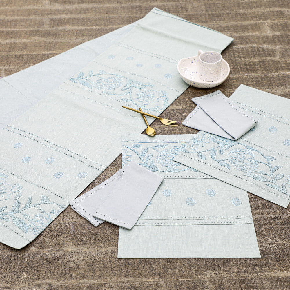 Charming Cotton Linen Embroidered Table Set Cotton Linen