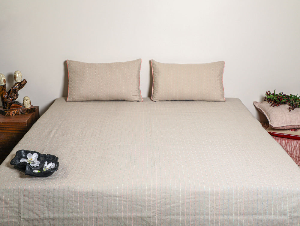 Base Fabric-Yarn Dyed Woven Rib Stripe Cotton/Poly  Bed Sheet Size-108 x 110 Inches  Pillow Case-17 x 27 Inches