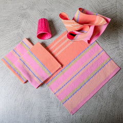 EcruE 100 % Cotton Stripe Washed Textured Napkin Set (4 Pcs, 12"x12") – 100% Cotton Premium Fabric, Pink, Peach, Blue, and Green Stripes, Made in India