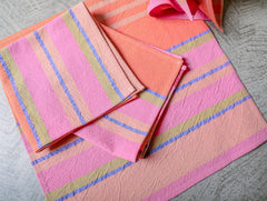 EcruE 100 % Cotton Stripe Washed Textured Napkin Set (4 Pcs, 12"x12") – 100% Cotton Premium Fabric, Pink, Peach, Blue, and Green Stripes, Made in India