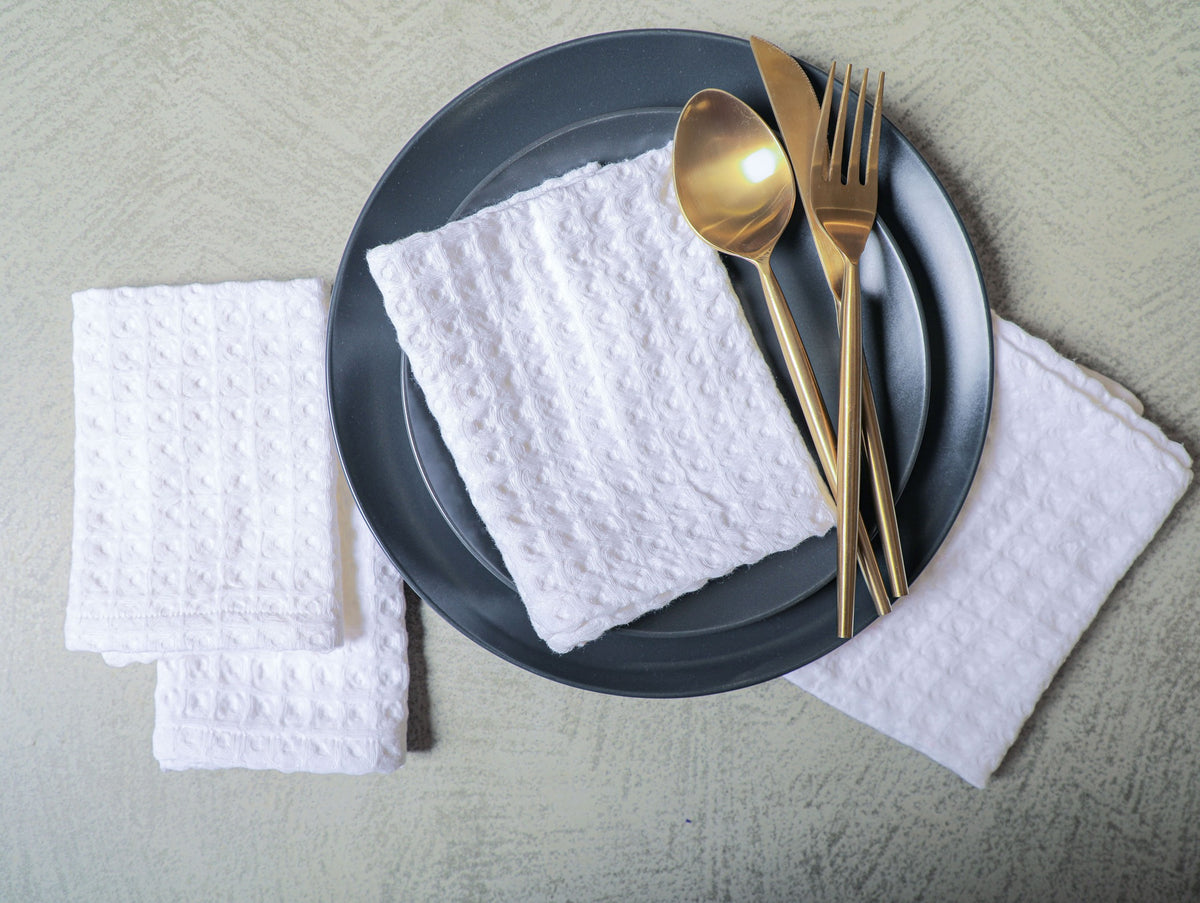 Ecrue Premium White Waffle Cotton Napkin – 12x12" (Set of 4) | Soft | Reusable | Made in India