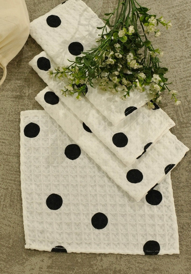 Premium Domino Polka-Dot Waffle Dish Cloth Set Pack Of 4 Pieces