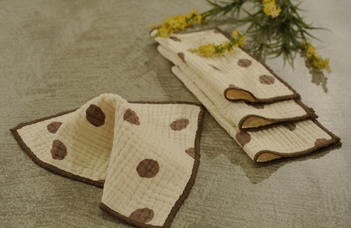 Premium Polka-Dot Cotton Gauze Dish Cloths Set Of 4 Pieces