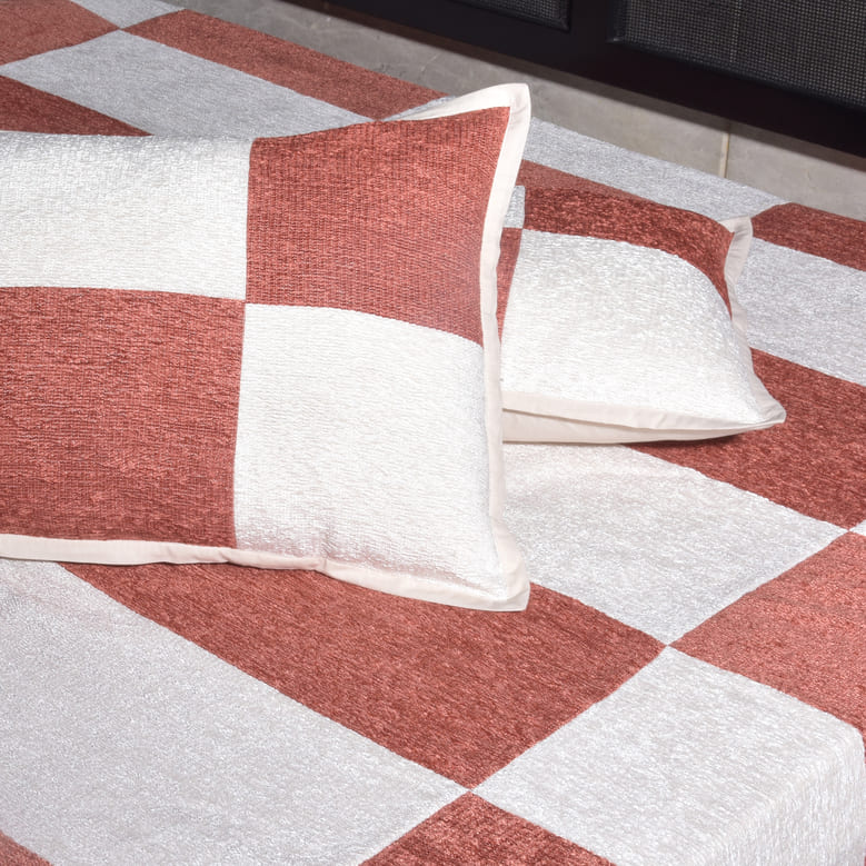 Elegant Chenille/Cotton Checkerboard Bed Cover Set