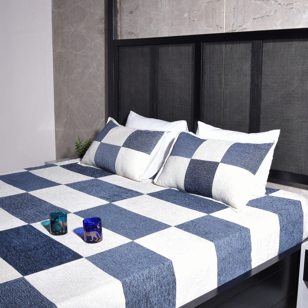Elegant Chenille/Cotton Checkerboard Bed Cover Set
