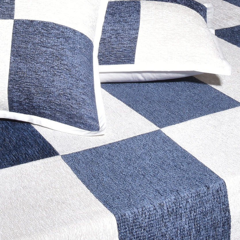 Elegant Chenille/Cotton Checkerboard Bed Cover Set