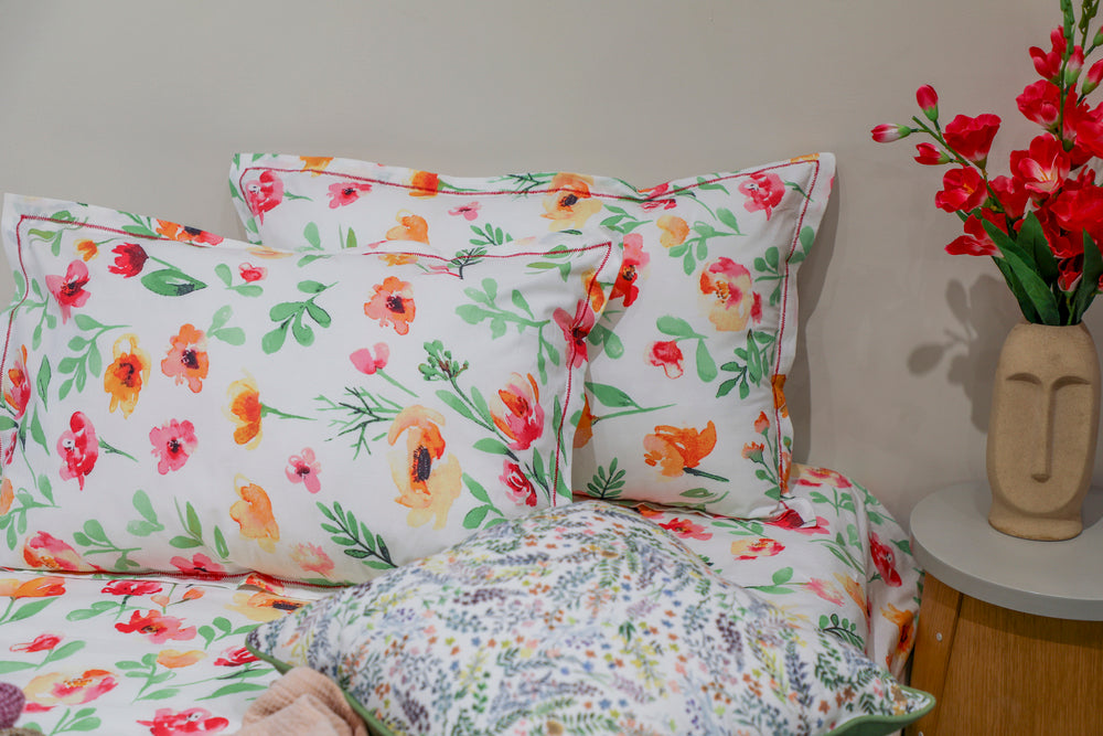 180 TC Cotton Floral Printed Bed Sheet 105x105'' with Pillow Case 17x27''