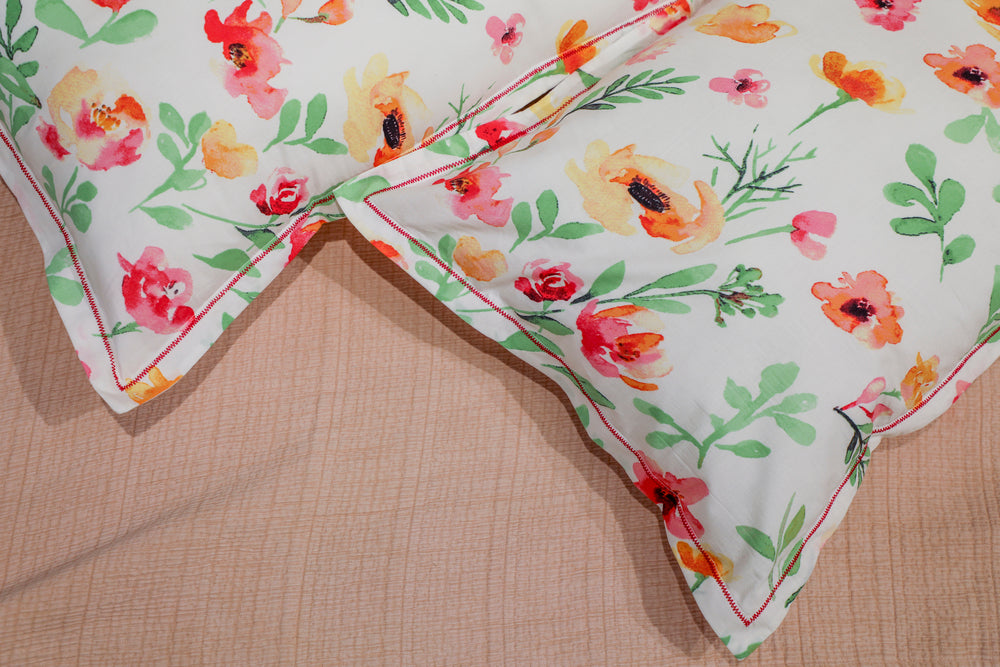 180 TC Cotton Floral Printed Bed Sheet 105x105'' with Pillow Case 17x27''