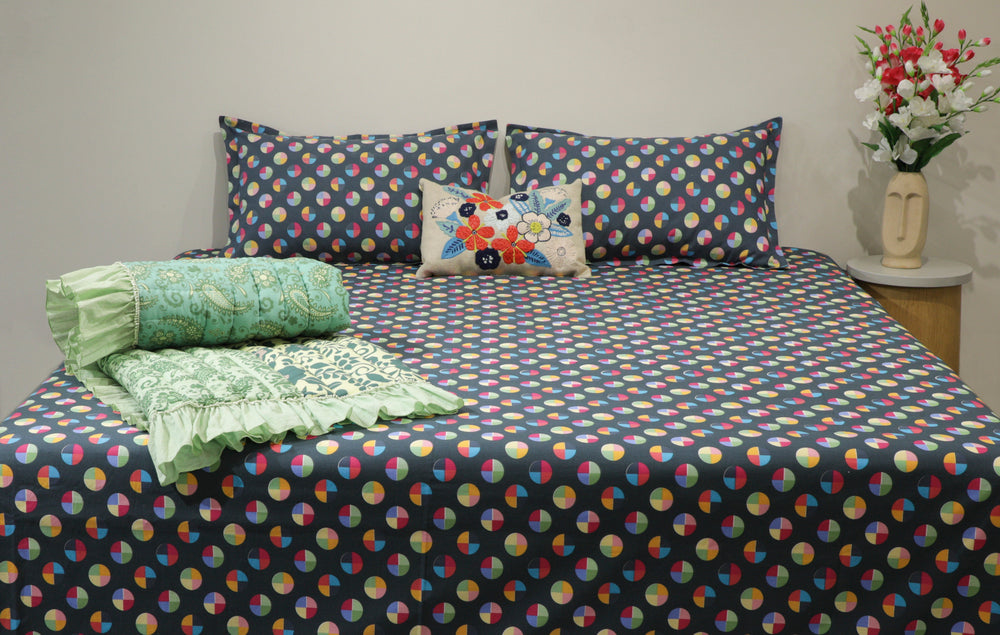 Premium Cotton Colour Block Printed Bed Sheet Set