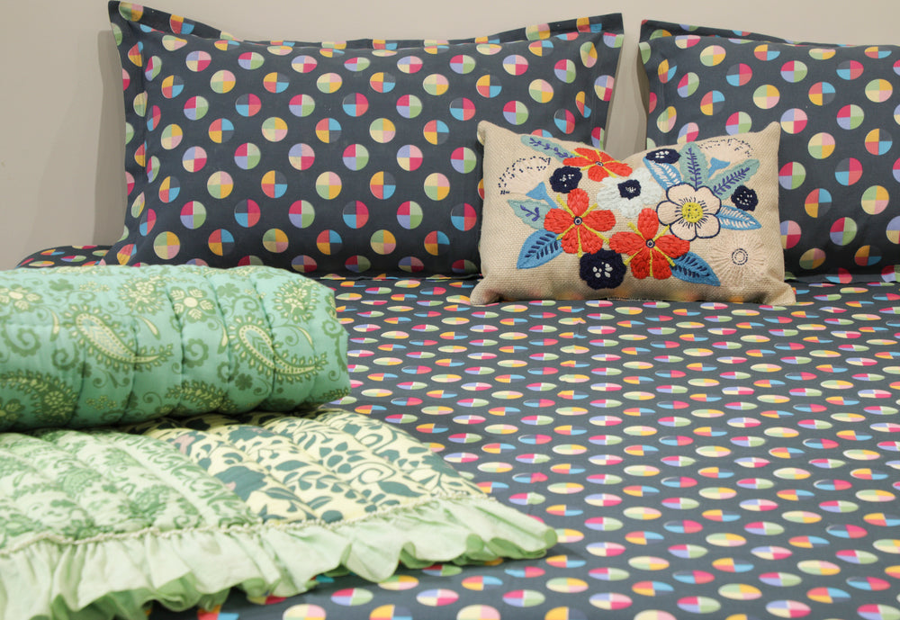 Premium Cotton Colour Block Printed Bed Sheet Set