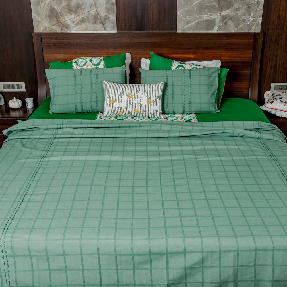 Premium Yarn-Dyed Woven Check Poly-Cotton Bed Sheet Set – 92x96" with 17x27" Pillowcase