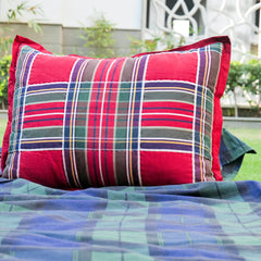 Yarn Dyed Woven Cotton Red Plaid Bed Sheet 108x108'' with Pillow Case 17x27''