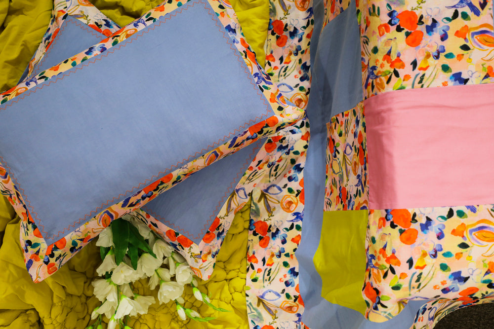 Pink Floral Printed Patchwork Bed Cover Set