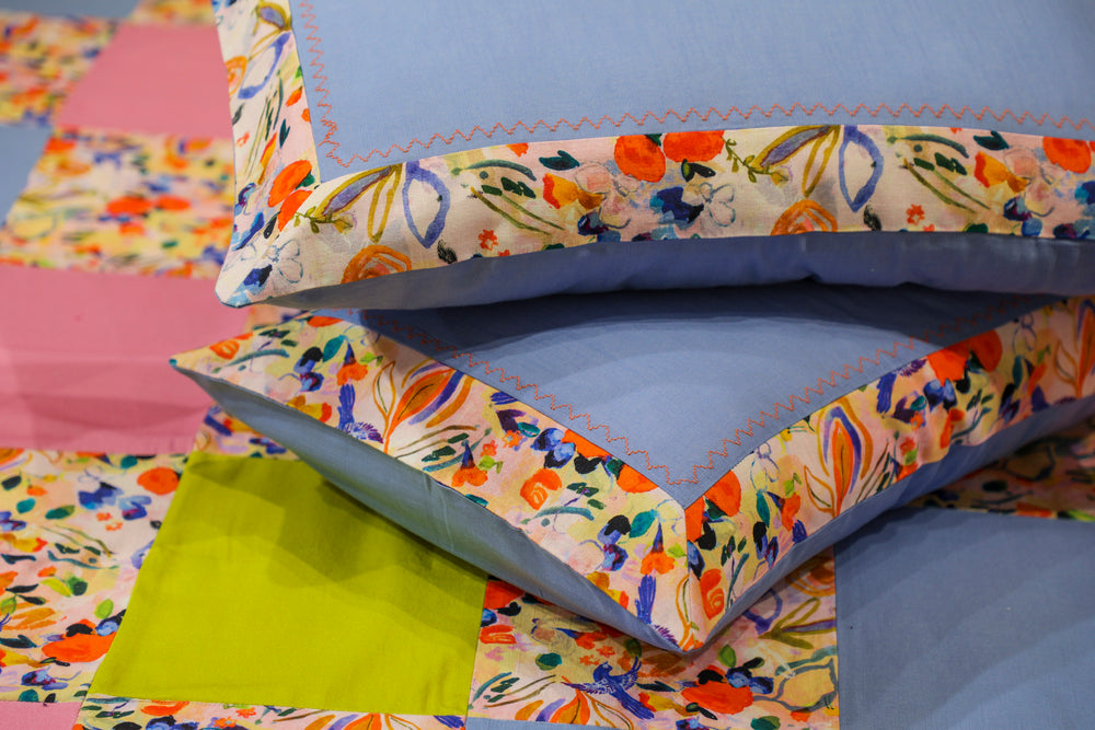 Pink Floral Printed Patchwork Bed Cover Set