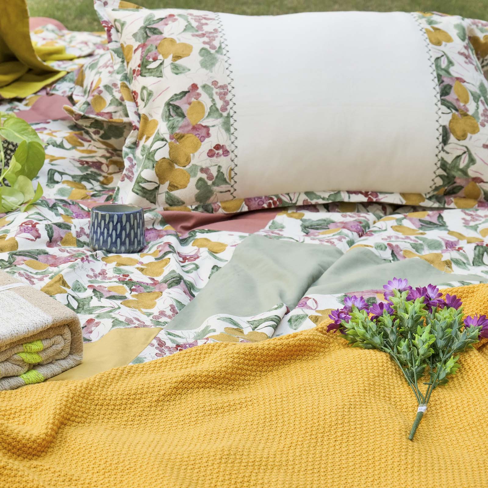 Organic Textured Cotton Printed Patchwork Bed Cover Set