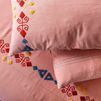 Smooth Peach Geometrical Embroidered Bed Cover Set
