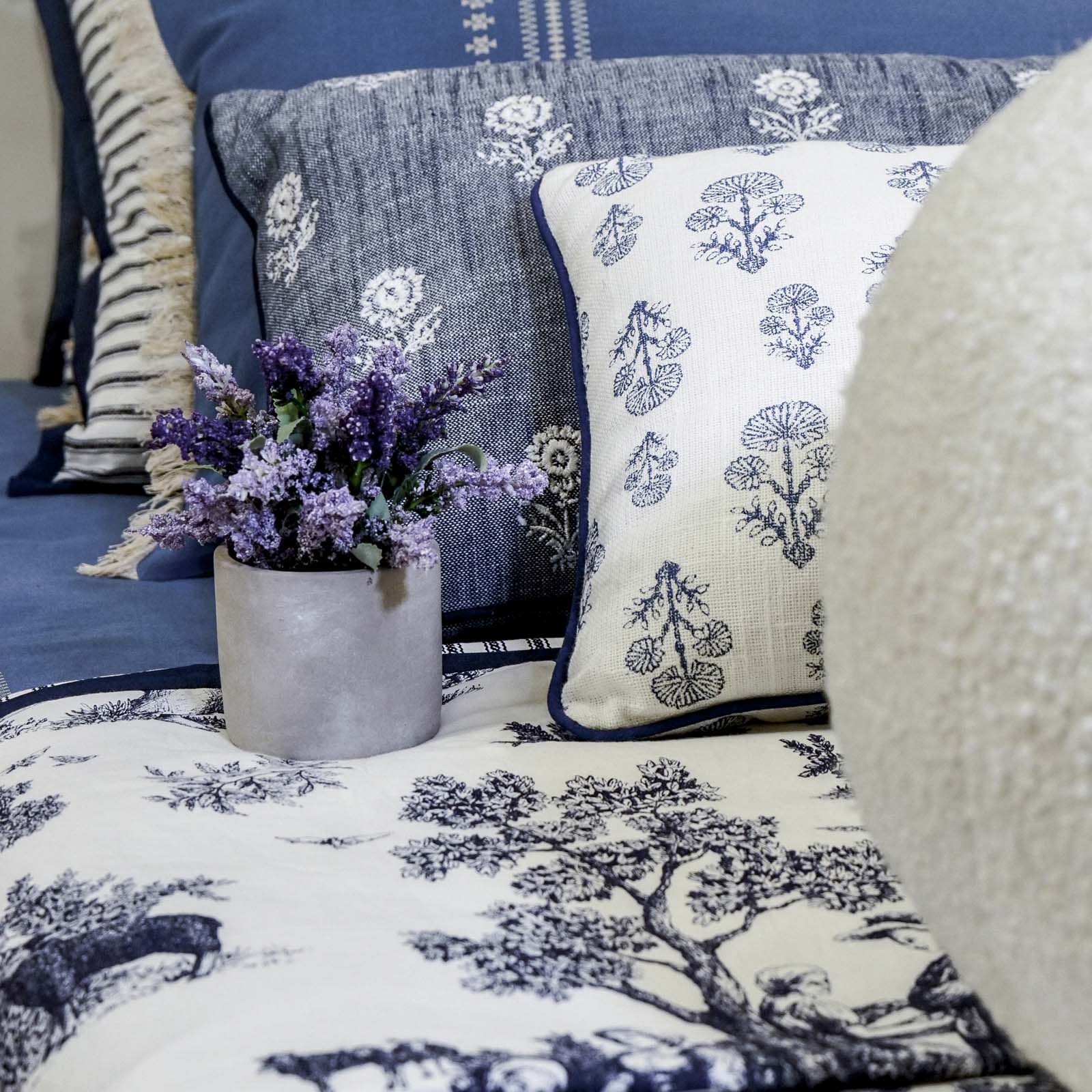 Blue Toile 180TC Printed Double-Layer Cotton Bed Cover Set