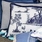 Blue Toile 180TC Printed Double-Layer Cotton Bed Cover Set