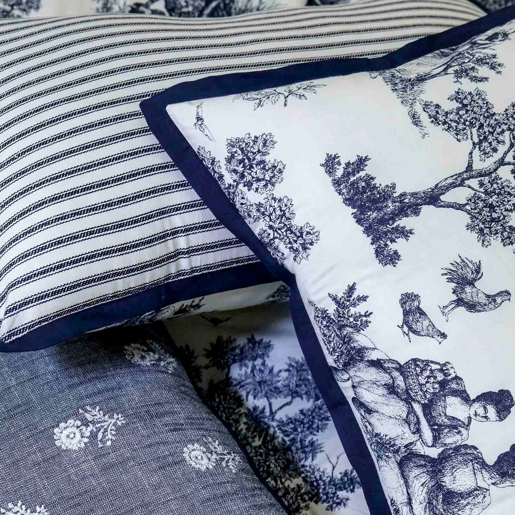 Blue Toile 180TC Printed Double-Layer Cotton Bed Cover Set