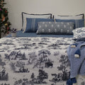 Blue Toile 180TC Printed Double-Layer Cotton Bed Cover Set